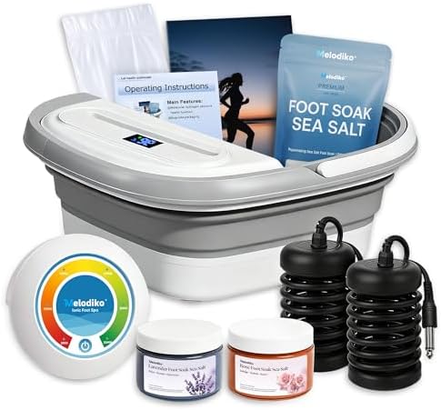 Ionic Foot Bath Detox Machine, Premium Ion Foot Spa for Home Use, Includes 3 Sea Salts (Original/Rose/Lavender), 2 Ion Arrays & Accessories, Perfect for Parents/Seniors/Partner/Self (Foldable Basin) by Unknown
