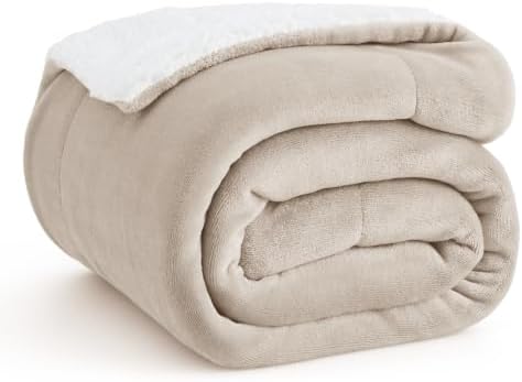Bedsure GentleSoft Sherpa Fleece Twin Size Blanket for Couch, Non-Heated, Thick and Warm Throw for Women and Men, Soft Fuzzy Plush Twin Blanket for Winter, Beige, 60x80 Inches by BEDSURE