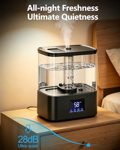 KZF 6L Top Fill Humidifiers for Bedroom & 60H Runtime - Cool Mist Humidifier, 3 Mist Levels, 8H Timer, Essential Oil Tray, Humidity Display, Quiet for Bedroom, Baby, Plants, Large Room (Black, 6L) - Image 5