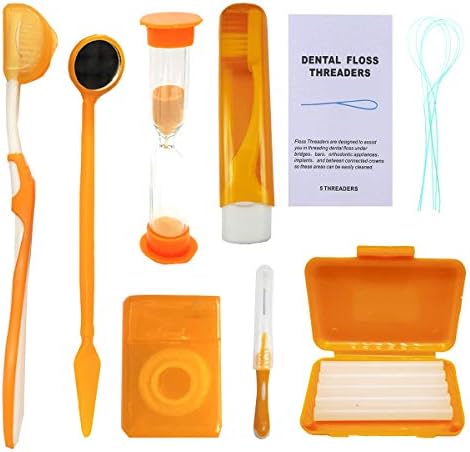 Braces Cleaning Kit for Teeth, Portable Orthodontic Toothbrush Kit Oral Care Dental Travel Kit - Interdental Brush Dental Wax Dental Floss Toothbrush Box (Orange) by Ceonam