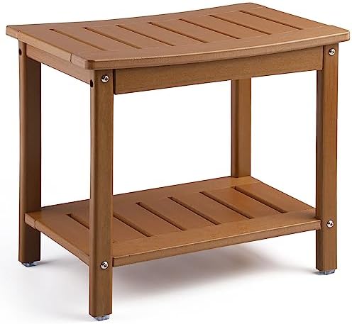 Apolimi HDPE Shower Bench, 2-Tier Spa Stool with Storage Shelf, Non-Slip & Water Resistant Shower Seat (Teak L Size) by Apolimi