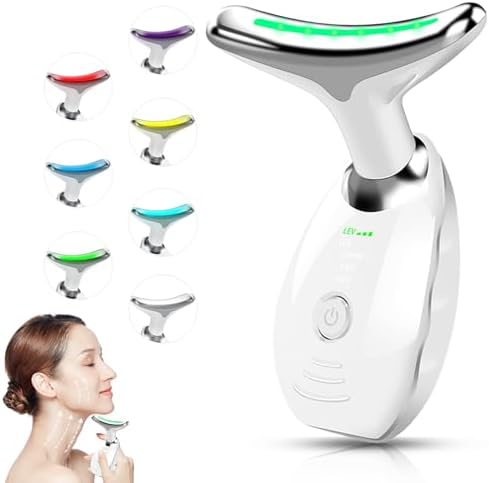Facial Beauty Device, Face Massager Tool for Skin Care, Based on Triple Action LED, Thermal, and Vibration Technologies, Red and Blue LED Light, 7 Color Led Face and Neck Massager for Home Use by Bestechy