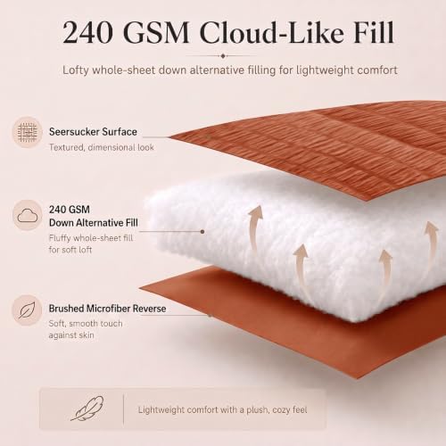 CozyLux Full Comforter Sets, 7 Pieces Burnt Orange Seersucker Bed in a Bag - Image 3