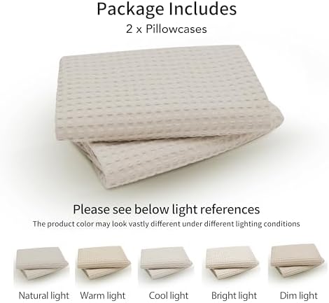Zaizaihome 100% Egyptian Cotton Waffle Weave Pillowcases Queen Size 2 Pack - Image 7