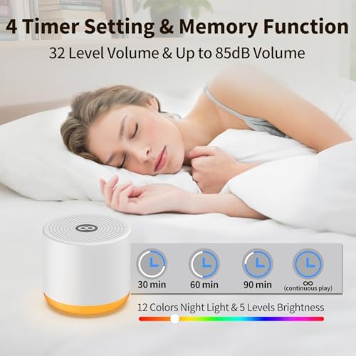 Portable White Noise Machine Mini Sound Machine with Light 30 Soothing Sounds Rechargeable for Adults Baby Kids Sleep Brown Noise Machine with Memory Function 4 Timers for Travel Camping Home Office - Image 5