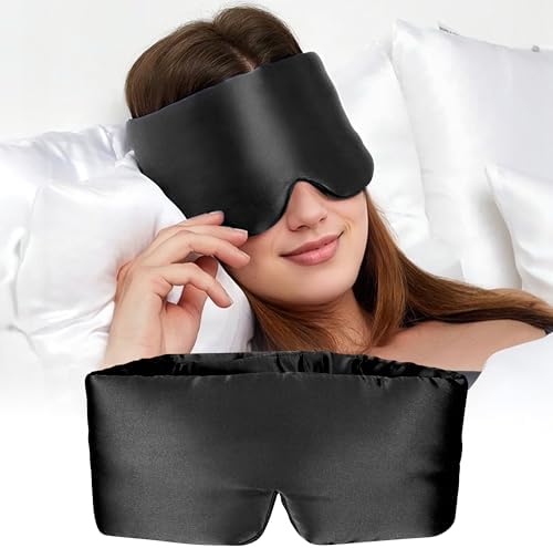 Silk Sleep Mask for Women and Men, Side Sleeper, 22 Momme Pure Mulberry Silk Total Blackout 100% Mulberry Eye Mask with Adjustable Headband Full Size, Eye Masks for Sleeping and Travel by Unknown