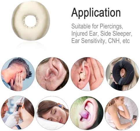 Washable Silky Satin Ear Piercing Pillow Cover, Removable Pillowcase Smooth Cooling Donut Pillow Case Hole for Ear Pain Relief CNH Sleeping Pressure Sore Side Sleepers Ear Guard Protector, Champagne - Image 7