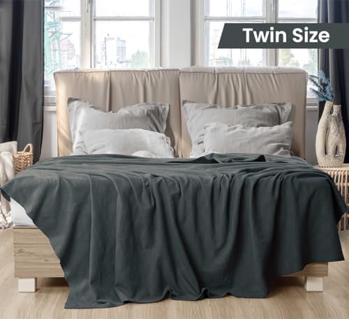 Utopia Bedding 100% Cotton Thermal Blanket Smoke Gray Twin, 90x72 Inches - Image 2