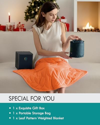 Kaisa Weighted Lap Blanket for Adults, 5 lbs 23"x29", Leaf Pattern, Orange - Image 6