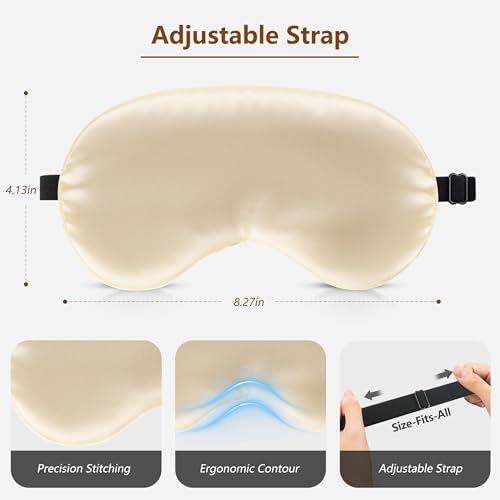 Sleep Mask Silk Eye Mask for Men Sleeping Mask, Adjustable Elastic Strap for Night Shading Sleep Mask, Soft and Comfortable for Both Men and Women (Champagne, 3 Packs) - Image 6