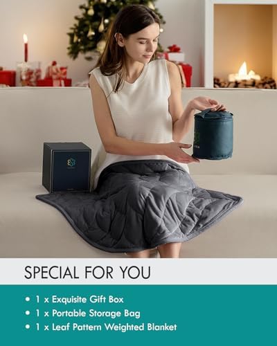 Kaisa Weighted Lap Blanket for Adults, 3 lbs, 23"x29", Leaf Pattern, Gray - Image 6