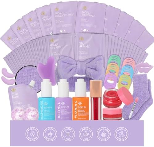 Gifts for Women, 55 Pcs Lavender Hydrating Skin Care Set, Home Spa Basket by RAROSAACCA