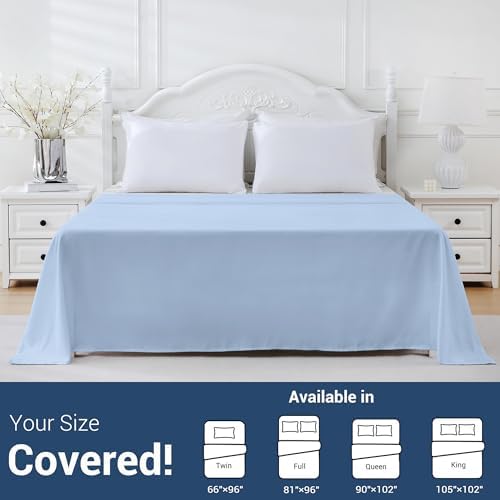 Queen Flat Sheet Only, 1 Pack Top Bed Sheets, Soft Breathable Brushed Microfiber Color-Coded Label Threads, (90"x102",Light Blue) - Image 5