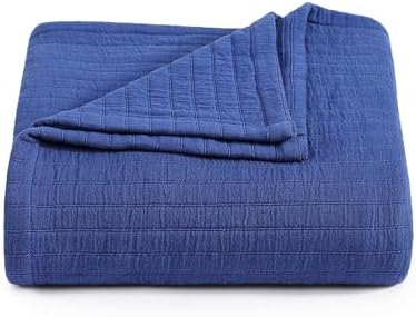 Tommy Hilfiger - Twin Cotton Blanket, Woven Channel Stitched Bedding, Medium Weight Soft Blanket, Anti-Pilling & Fade Resistant, Ideal for Layering, Oeko-TEX Certified (Blue) by Unknown
