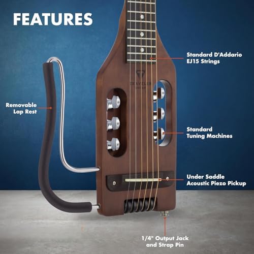 Traveler Guitar Ultra-Light Acoustic Guitar Antique Brown Left-Handed | Portable Acoustic with Removable Lap Rest | Full 24 3/4" Scale Headless Guitar | Custom Gig Bag Included - Image 3