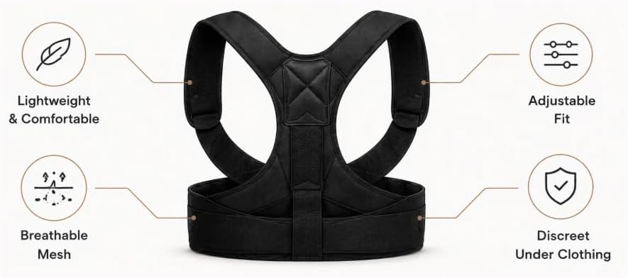 Back Brace Posture Corrector for Spine Support and Pain Relief, Black, Sizes S, M, L, 1 Unit (Medium) - Image 2