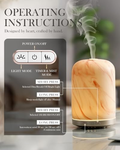 Essential Oil Diffuser - 2.4 MHz Ultrasonic Ceramic Diffuser with Pulse/Continuous Mist & 3 Night Light Modes, Waterless Auto-Off, Silent Aromatherapy Diffuser for Home, Office, Gifting & Home Decor - Image 3