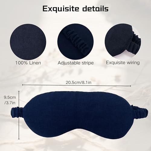 Sleep Mask Pure Linen Eye Mask, with Elastic Band,Comfort Sleeping Shade for Nighttime Sleeping, Traveling & Napping,Side Sleeper Eye Cover Cooling with Travel Bag Gift Package(Navy) - Image 2