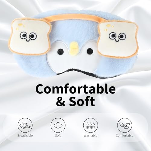 PERFECTSIGHT Sleep Eye Masks, Cute Penguin Sleep Eye Cover Lightweight Adjustable Eyeshade Mask Cover for Women Kids Girls Sleep Travel Nap, Toast Headphone - Image 2