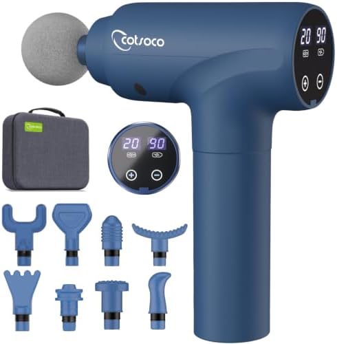 cotsoco Massage Gun Deep Tissue, Fathers Day Dad Gifts, Muscle Massage Gun with 9 Attachment Heads 20 Speeds & Silent Brushless Motor for Pain Relief, Handheld Percussion Back Massager Gun by cotsoco