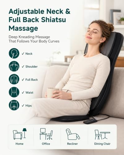Snailax Shiatsu Neck and Back Massager Chair Pad with Heat for Chair& Sofa - Image 2