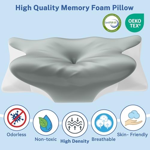 Cervical Neck Pillow for Pain Relief & Sleeping, Ergonomic Posture Pillow Neck Support, Cooling Memory Foam, Orthopedic Contour Pillow for Side Back Stomach Sleepers, Grey - Image 4