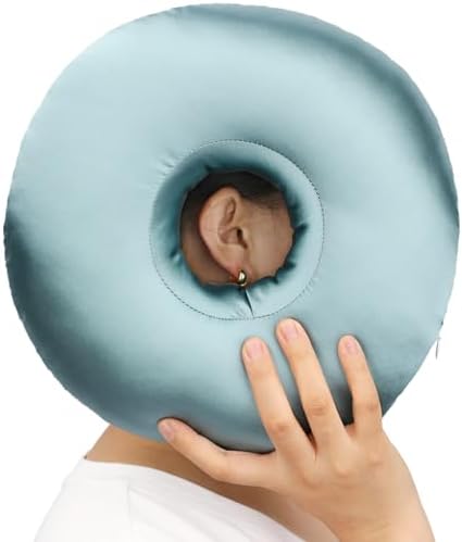 Silky Satin Piercing Pillow Ear Pillows Donut with Hole for Ear Pain CNH Piercing Pain Relief Sleeping Pressure Sore Side Sleepers Smooth Cooling Ear Guard Protector, Turquoise by Heal+n+Hope