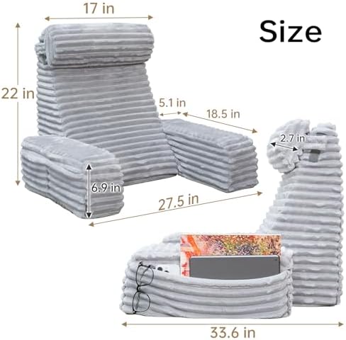ENITYA 22" XL Back Pillow for Bed Sitting Up with Armrests & Big Pockets - Image 4