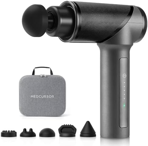 Medcursor Massage Gun - High Intensity Brushless Motor, Handheld Percussion Deep Tissue Massager with 6 Massage Heads for Sore Muscle and Stiffness, Valentines Day Gifts (Gray) by Medcursor