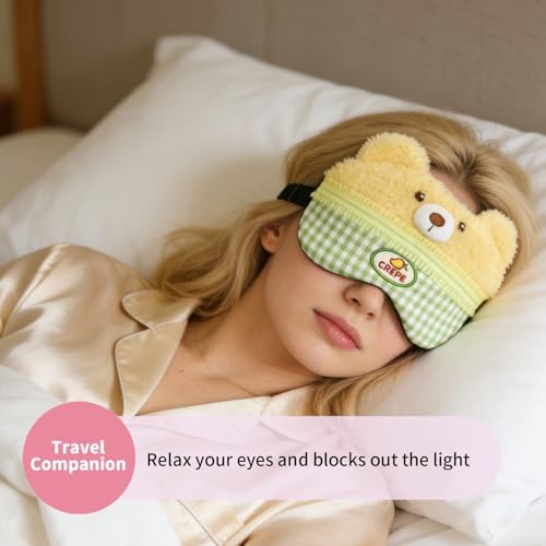 PERFECTSIGHT Sleep Eye Masks, Cute Plush Sleep Eye Cover Lightweight Adjustable Eyeshade Faux Fur Mask Cover for Women Men Kids Sleep Travel Nap, Cake Bear - Image 3