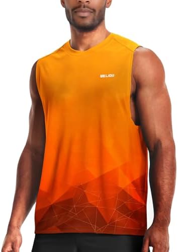Men's Sleeveless Swim Shirts Quick Dry Moisture Wicking Gym Shirts Breathable Workout & Beach by WELIGU