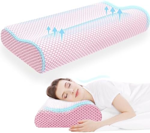 Neck Pillow for Sleeping, Ergonomic Cervical Bed Pillow, Pink Queen Size by CloudBliss