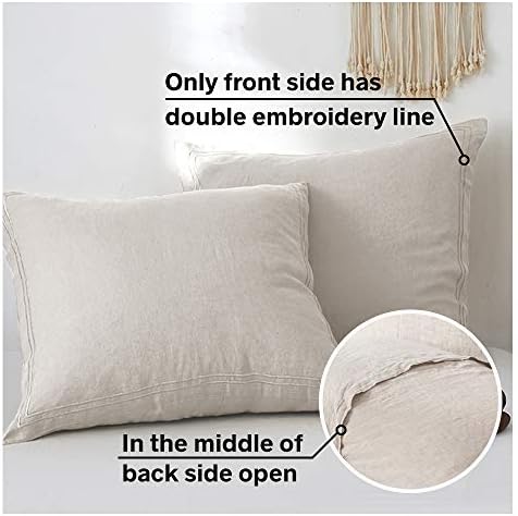 Simple&Opulence 100% French Linen Euro Shams with Embroidery (26'' x 26'') - Pack of 2 - Pre Washed Solid Color Natural Flax Soft Breathable - Linen - Image 2