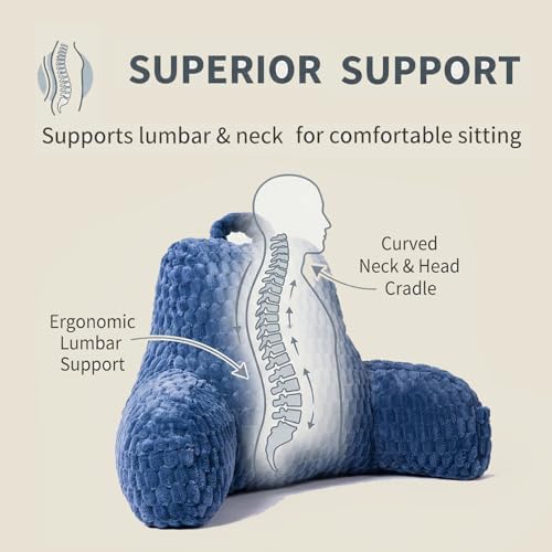 Reading Pillow for Bed, Adults Back Pillow for Sitting up, Husband Pillow for College Dorm, Back Support Cushion with arms for sit up on Couch, Sofa, and Floor, Dark Blue - Image 3
