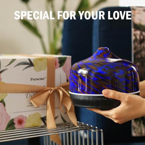 Porseme 500ml Glass Essential Oil Diffuser Aromatherapy Ultrasonic Cool Mist Humidifier 15-21 Running Hours Waterless Auto-Off Air Diffusers for Sleeping Yoga Working Spa(Cobalt Blue) - Image 6