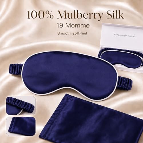 Silk Sleep Mask Light Blocking Luxury 100% Mulberry 19mm Silk Eye Mask Eye Cover Blindfold Ultra Soft Light & Comfy Anti Aging Skin Care with Travel Bag Gift Package - Image 2