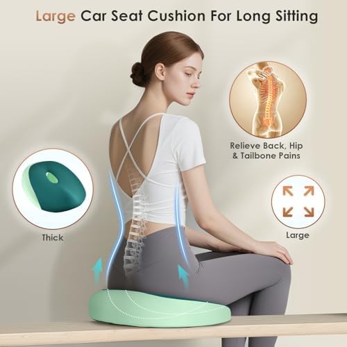 FLORICH Large Car Seat Cushion for Long Sitting, Ergonomic Memory Foam Driving Seat Cushion for Back & Sciatica Pain Relief, Non-Slip Washable Seat Cushion for Car, Driver, Office-Green - Image 7