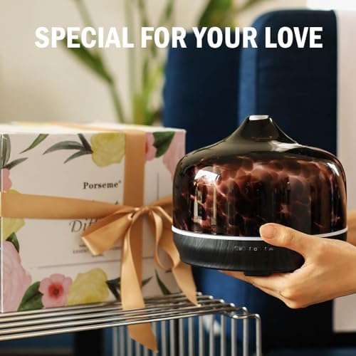 Porseme 500ml Glass Essential Oil Diffuser Aromatherapy Ultrasonic Cool Mist Humidifier 15-21 Running Hours Waterless Auto-Off Air Diffusers for Sleeping Yoga Working Spa(Lava) - Image 6