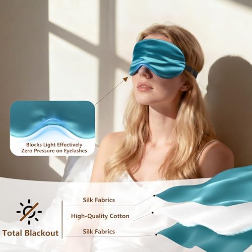 Sleep Mask Silk Eye Mask for Men Sleeping Mask, Adjustable Elastic Strap for Night Shading Sleep Mask, Soft and Comfortable for Both Men and Women (Peacock Blue, 2 Packs) - Image 3