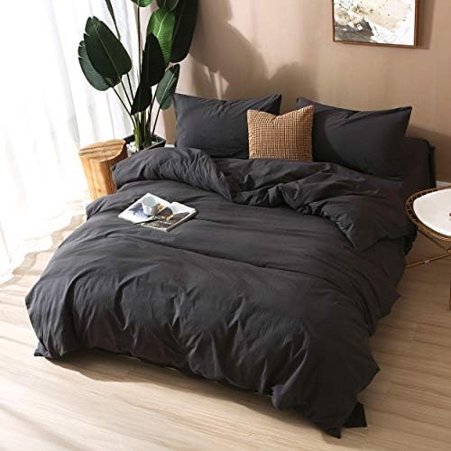 F.Y.Dreams 100% Washed Cotton Duvet Cover for Weighted Blanket 60x80 inches with 16 Ties, Zipper on Long Side/Black Grey/Just Duvet Cover - Image 2