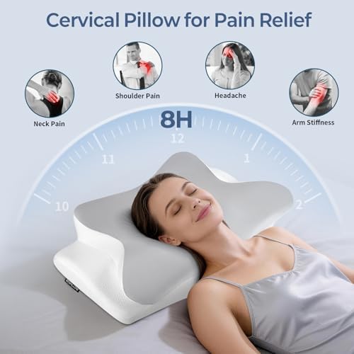 Cervical Neck Pillow for Pain Relief - Ergonomic Side Sleeper Pillow for Neck Support, Cooling Memory Foam Pillows, Contour Pillow Orthopedic Bed Pillow for Back Stomach Sleepers (Dark Grey) - Image 2