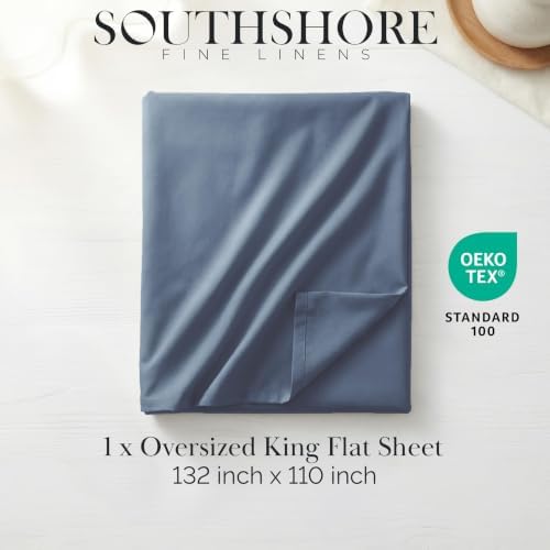 XL Oversized King Flat Sheet Only 132x110 Cal King Top Sheet Coronet Blue - Image 2
