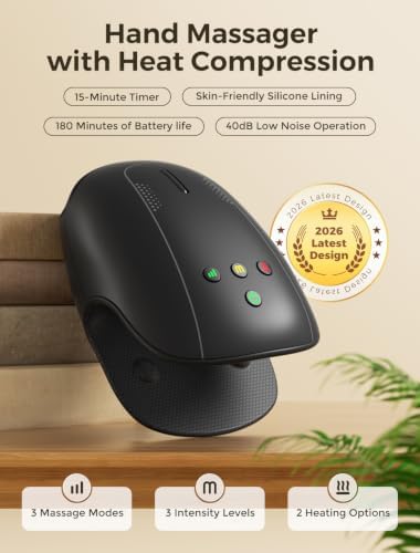 Estefanlo Hand Massager with Heat and Compression, Cordless Hand Massager for Arthritis Pain Relief, 3 Modes Air Compression Finger Massage Device, 2 Heat Levels, Washable Silicone Liner, Black - Image 3