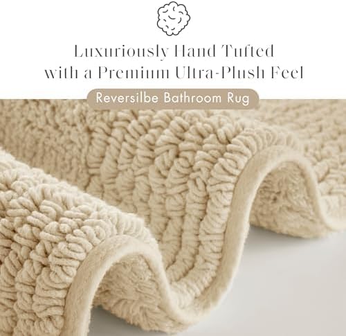 Madison Park Splendor Reversible 100% Cotton Tufted Bathroom Rug3000 GSM Hotel Quality Luxurious Plush Medium Pile BathMat Absorbent, Quick Dry, ShowerRoom Décor, 21x34, Natural, 1'9"x2'10"(Pack of 4) - Image 2