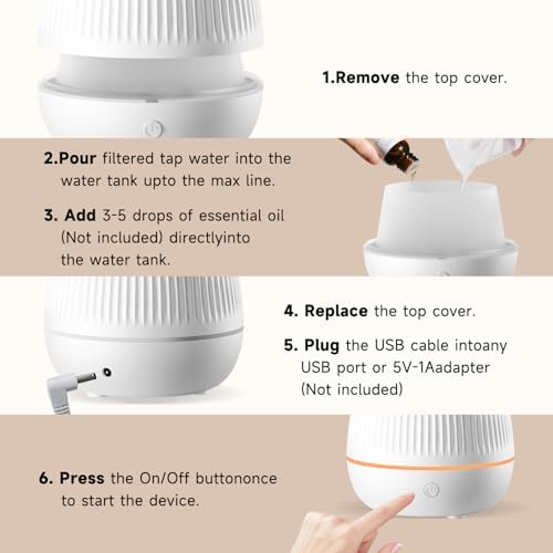 Ultrasonic Essential Oil Diffuser, Home Fragrance Aroma Diffuser with Auto Shut-Off, Color Change Night Light & Ultra-Quiet Operation, BPA-Free Portable Aromatherapy Humidifier for Home (White-2) - Image 6