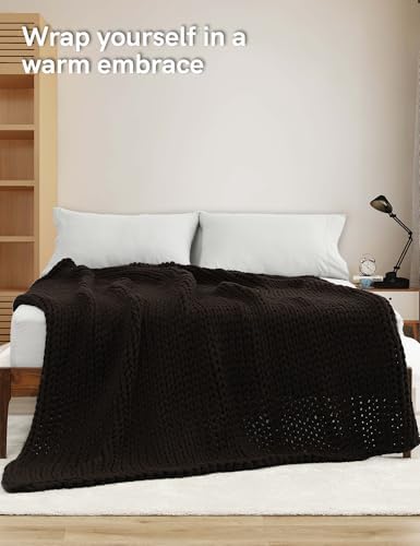 YnM Cotton Weighted Blanket, Handmade Chunky Knitted Design, Soft and Cozy, Temperature Regulating and Breathable, Machine Washable Throw for Sleep or Home Decor (Chocolate Brown, 60x80 Inch, 25lbs) - Image 3