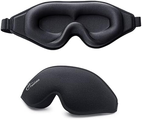 Sleep Eye Mask for Women Men, Soft and Comfortable Night Eye Mask for Sleeping, 3D Blockout Eye Cover for Travel, Blindfold with Adjustable Strap (Black) by Hunrimu