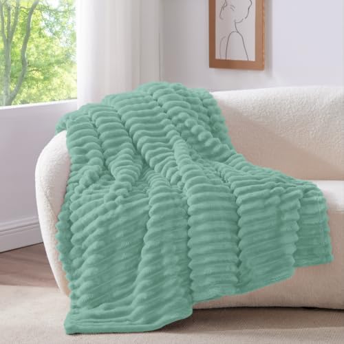 BEDELITE Ribbed Fleece Throw Blanket for Couch, Seafoam, 50"x60" - Image 2