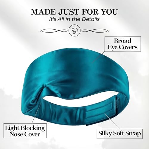SLEEP SANCTUARY 100% Pure Mulberry Silk Sleep Mask - 22 Momme Light Blocking Hook & Loop Silk Eye Mask for Sleeping - Secure Fit for Side Sleepers, Women & Men - Cloud Soft (Peacock Blue) - Image 6