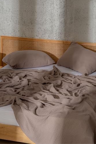 Muslin Blanket - Pure 100% Turkish Cotton Airy Soft Light Versatile Gauze Throw Blanket for Bed, Couch, Sofa (Taupe, Queen XL Size (95" x 95" inch)) - Image 5